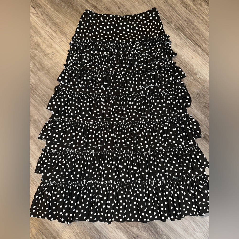 New Sample Black and White Polka Dot Ruffle Layered Skirt Small